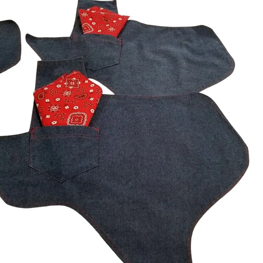 Set of 4 Texas Shaped Placemats Red‎ Bandana Napkins Soft Denim Handcrafted